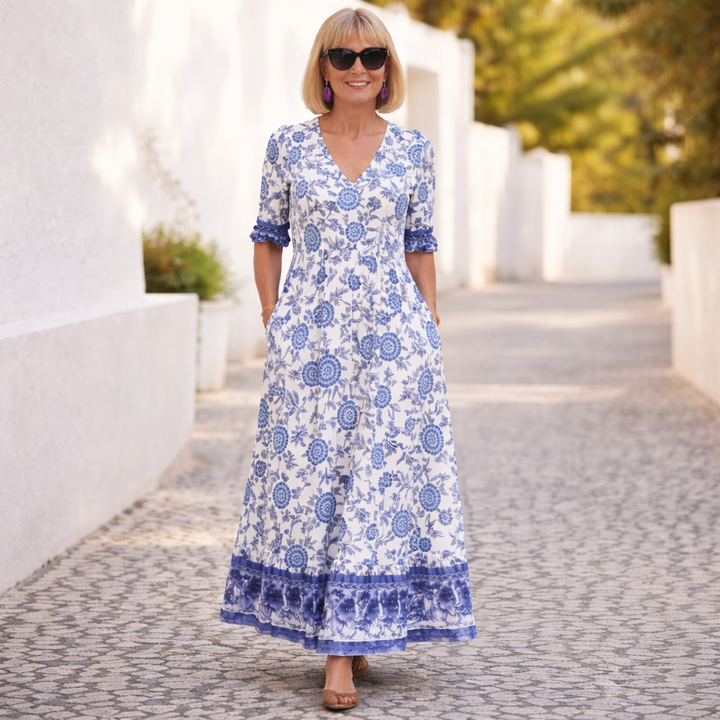Elly | Elegantti Kukallinen Mekko, jossa on Rentouttava Tunnelma