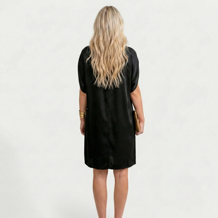 Trudy | Sleek Satin Dress with Zipper Collar
