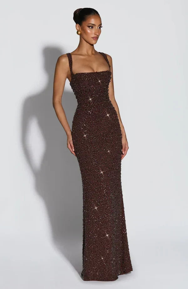 Roosa – Kimalteleva Neliökaula-aukkoinen Maksimekko